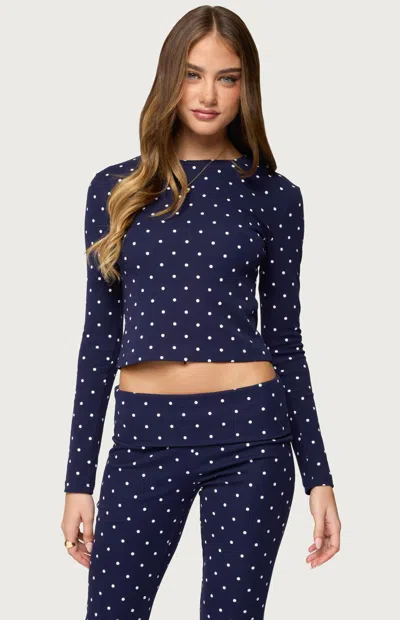 Edikted Daliya Polka Dot Crop Stretch Cotton T-shirt In Blue