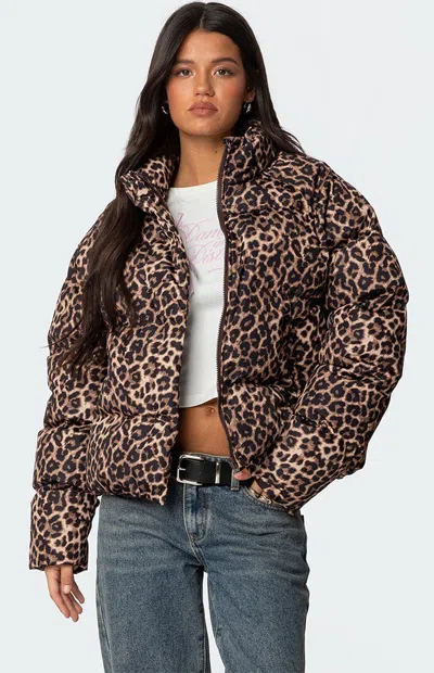 EDIKTED WOMEN'S DALYA LEOPARD PRINTED PUFFER JACKET