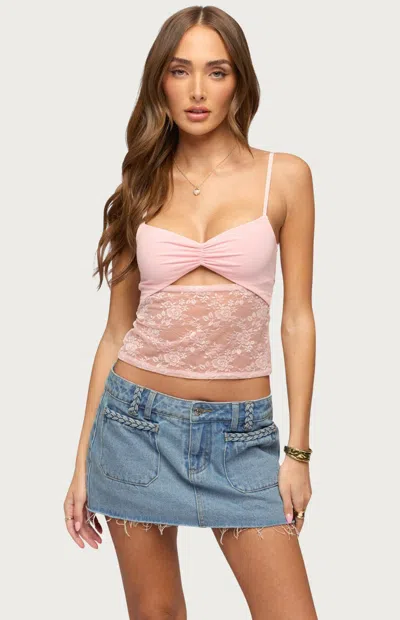 Edikted Women's Damarie Cutout Ruched Sheer Lace Top In Light Pink