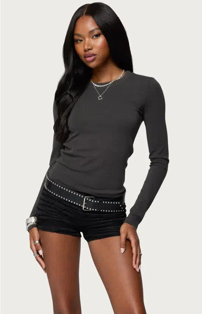 Edikted Daphne Ribbed Long Sleeve T Shirt In Gray