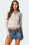 Edikted Darin Button-up Rib Crop Top In Gray