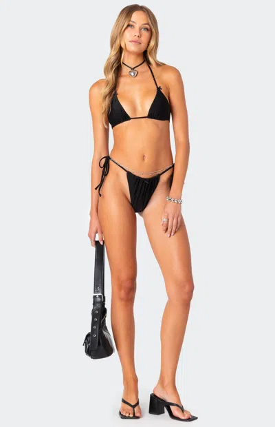 Edikted Women's Darling Double String High Cut Bikini Bottom In Black