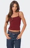 Edikted Basic Babe Crop Stretch Cotton Camisole In Burgundy