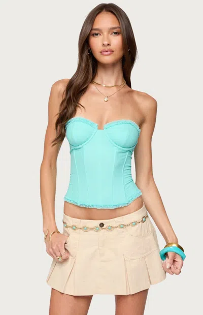 Edikted Deirdre Lace-up Strapless Mesh Corset Top In Blue