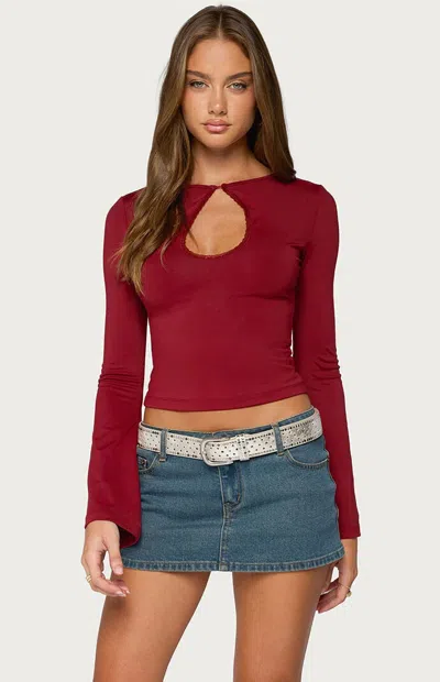 Edikted Women's Dena Keyhole Flared Long Sleeve Top In Burgundy
