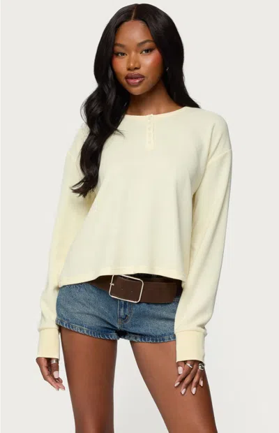 Edikted Deni Long Sleeve Waffle Stitch Henley In Yellow