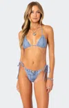 Edikted Denim Print Triangle Bikini Top In Blue