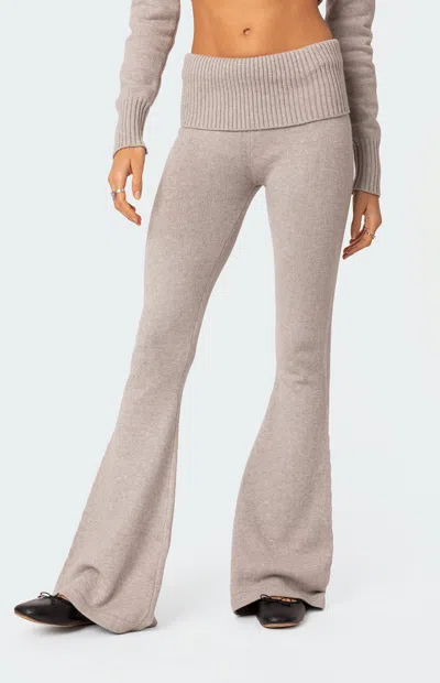 Edikted Women's Desiree Knitted Low Rise Fold Over Pants In Gray