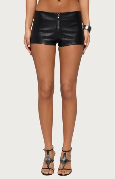 Edikted Diana Faux Leather Micro Shorts In Black