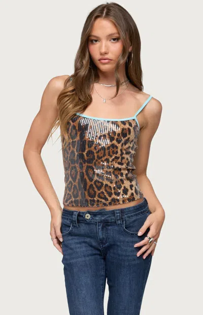 Edikted Women's Dimitra Sequin Leopard Tank Top In Animal Print