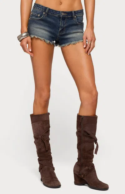 Edikted Women's Distressed Hem Denim Micro Shorts In Blue