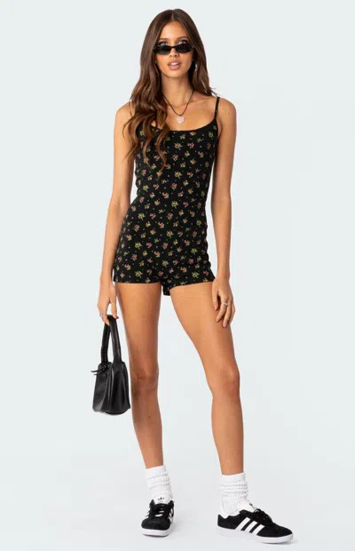 EDIKTED WOMEN'S DITSY OPEN BACK TIE ROMPER IN BLACK