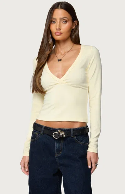 Edikted Doron Long Sleeve V-neck Crop Top In Yellow