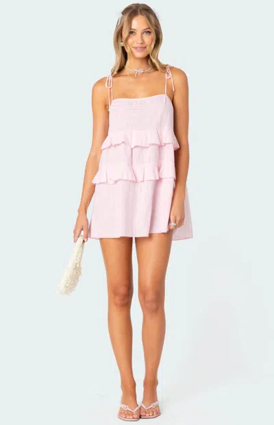 Edikted Dorothia Tiered Ruffle Cotton Minidress In Light-pink