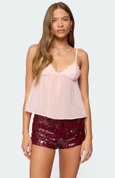 Edikted Dotted Chiffon Babydoll Tank Top In Pink