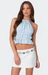 Edikted Open Back Halter Top In Blue