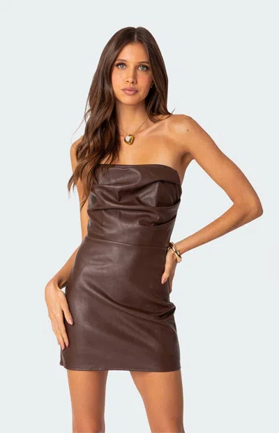 Edikted Women's Draped Faux Leather Mini Dress In Brown