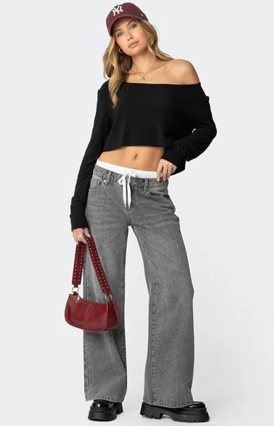 Edikted Women's Drawstring Boxer Detail Jeans In Light Gray