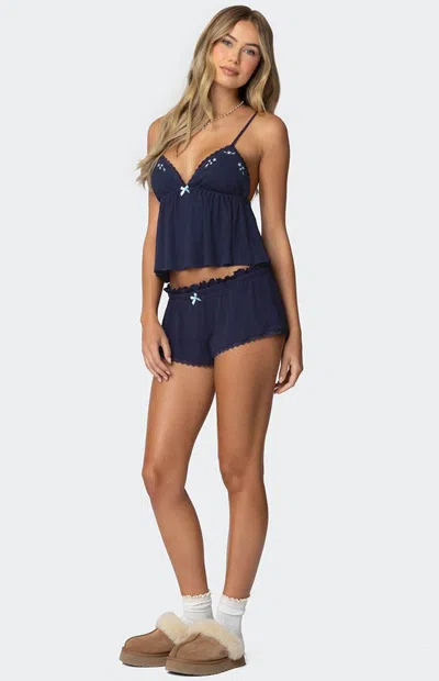 Edikted Women's Dream Waffle Shorts In Navy In Blue