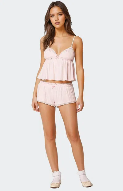 Edikted Dream Waffle Knit Shorts In Pink