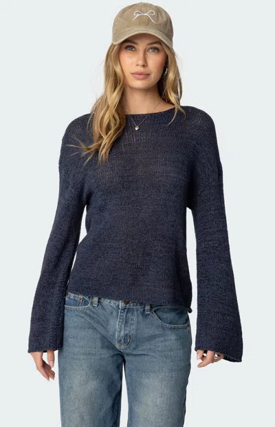 Edikted Women's Drop Shoulder Light Knit Sweater In Navy In Black