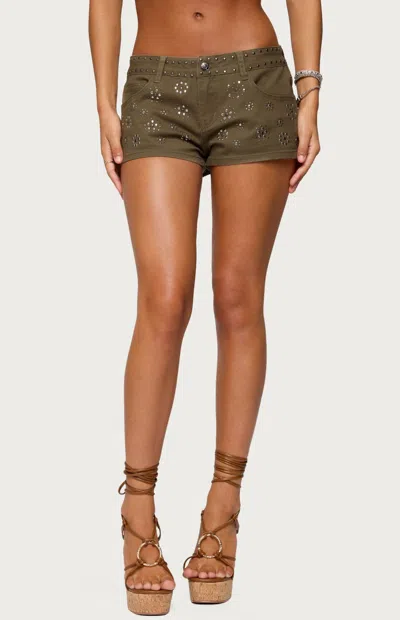 Edikted Women's Eartha Studded Micro Shorts In Olive In Green