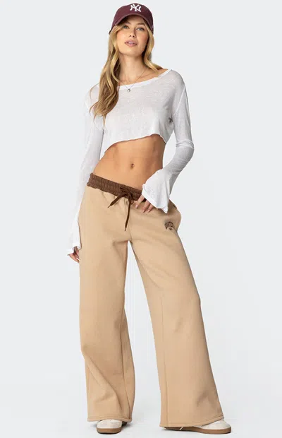 Edikted Women's  Contrast Embroidered Sweatpants In Camel In White
