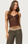 Edikted Eira Sheer Lace Tank Top In Brown