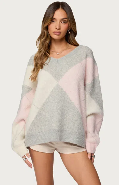 Edikted Elda Argyle Oversize Sweater In Multi