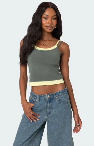 Edikted Element Layered Stretch Cotton Tank In Olive