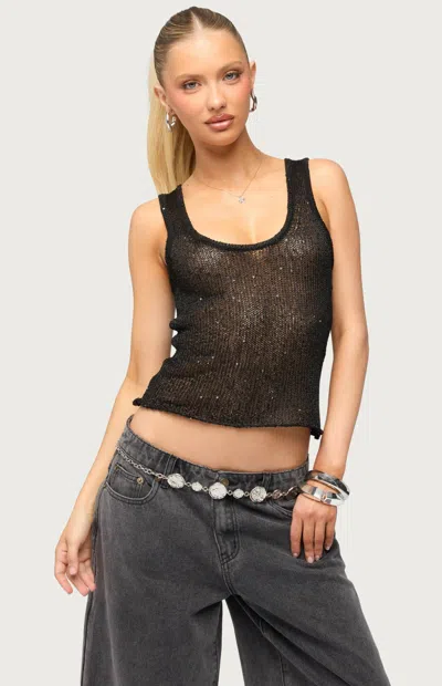 Edikted Eleora Sequin Knit Tank Top In Black