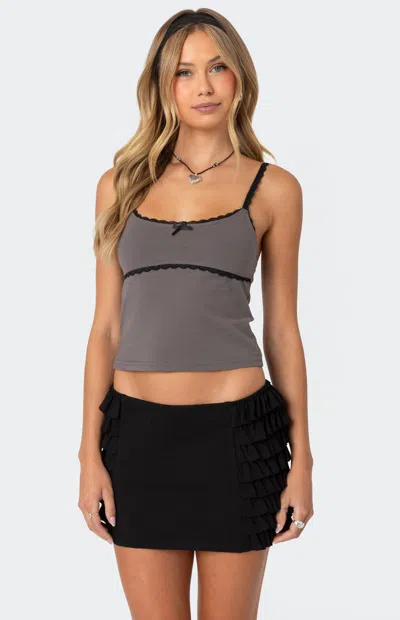 Edikted Elin Lace Trim Tank Top In Gray