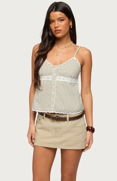 Edikted Elodie Stripe Lace Trim Tank In Green