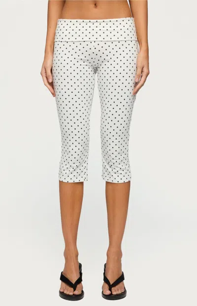 Edikted Women's Eloisa Polka Dot Foldover Capri Pants In White/black In Multi