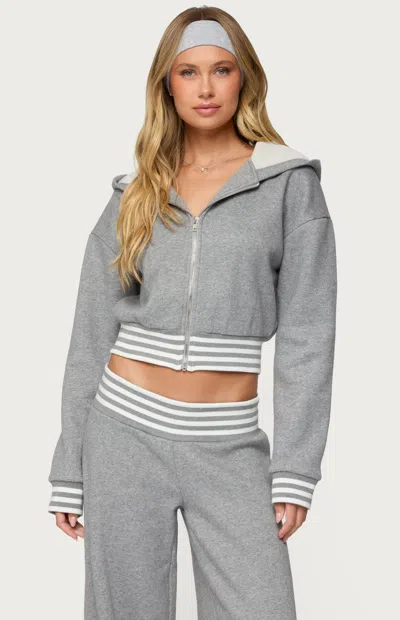 Edikted Eloura Stripe Detail Zip-up Hoodie In Gray