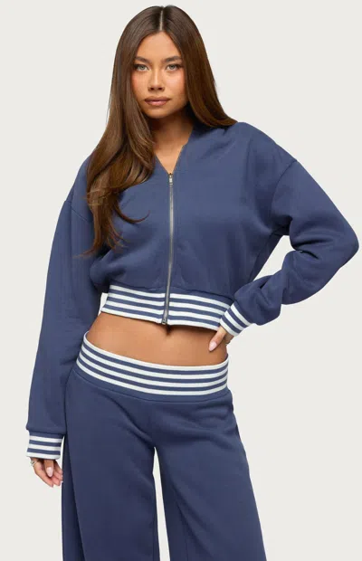 Edikted Eloura Stripe Detail Zip-up Hoodie In Blue