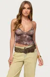 Edikted Embroidered Print Mesh Camisole In Brown