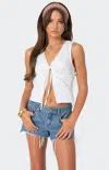 Edikted Lacey Embroidered Split Front Top In White