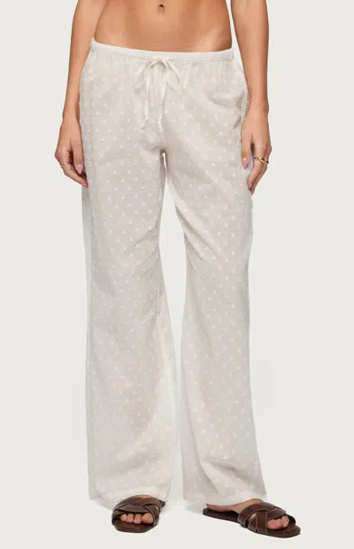 Edikted Embroidered Polka Dot Sheer Cotton Pants In Neutral