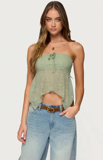 Edikted Embroidered Sheer Strapless Top In Green
