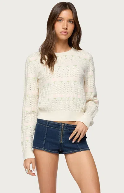 Edikted Emerie Floral Pointelle Stitch Sweater In White