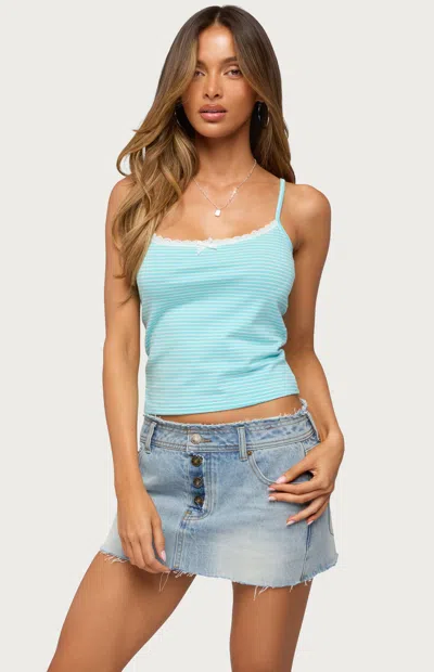 Edikted Women's Emmaline Lacey Striped Tank Top In Aqua In Blue