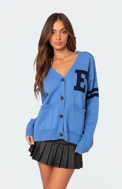 Edikted Emmett Oversized Varsity Cardigan In Blue