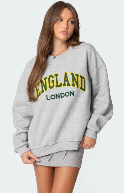 Edikted England Embroidered Fleece Sweatshirt In Grey Melange