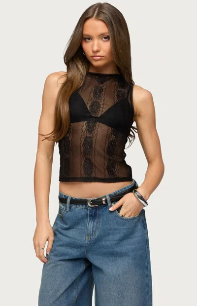 Edikted Ephie Sheer Lace Tank In Black