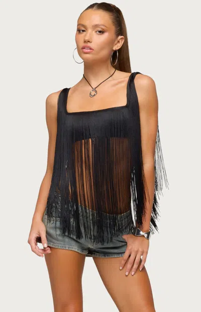Edikted Women's Eranthe Fringed Cropped Top In Black