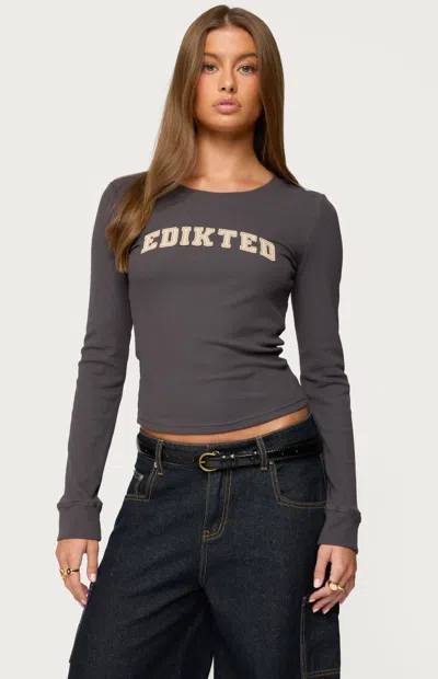 Edikted Ribbed Logo Graphic T-shirt In Blue