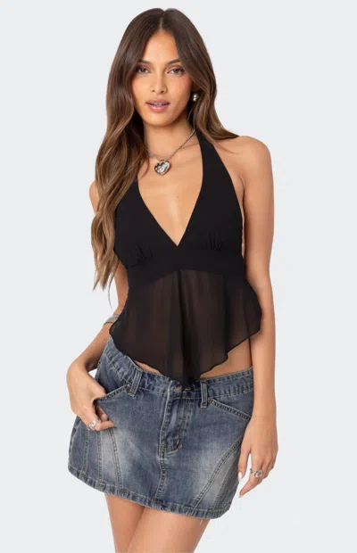 Edikted Ethereal Sheer Chiffon Halter Top In Black
