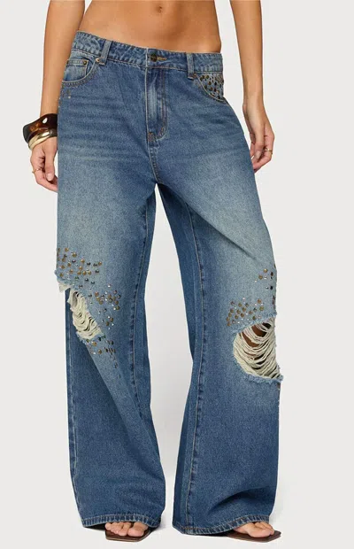 Edikted Women's Eunia Studded Low Rise Baggy Jeans In Blue