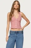 Edikted Evan Gingham Button Up Halter Top In Red